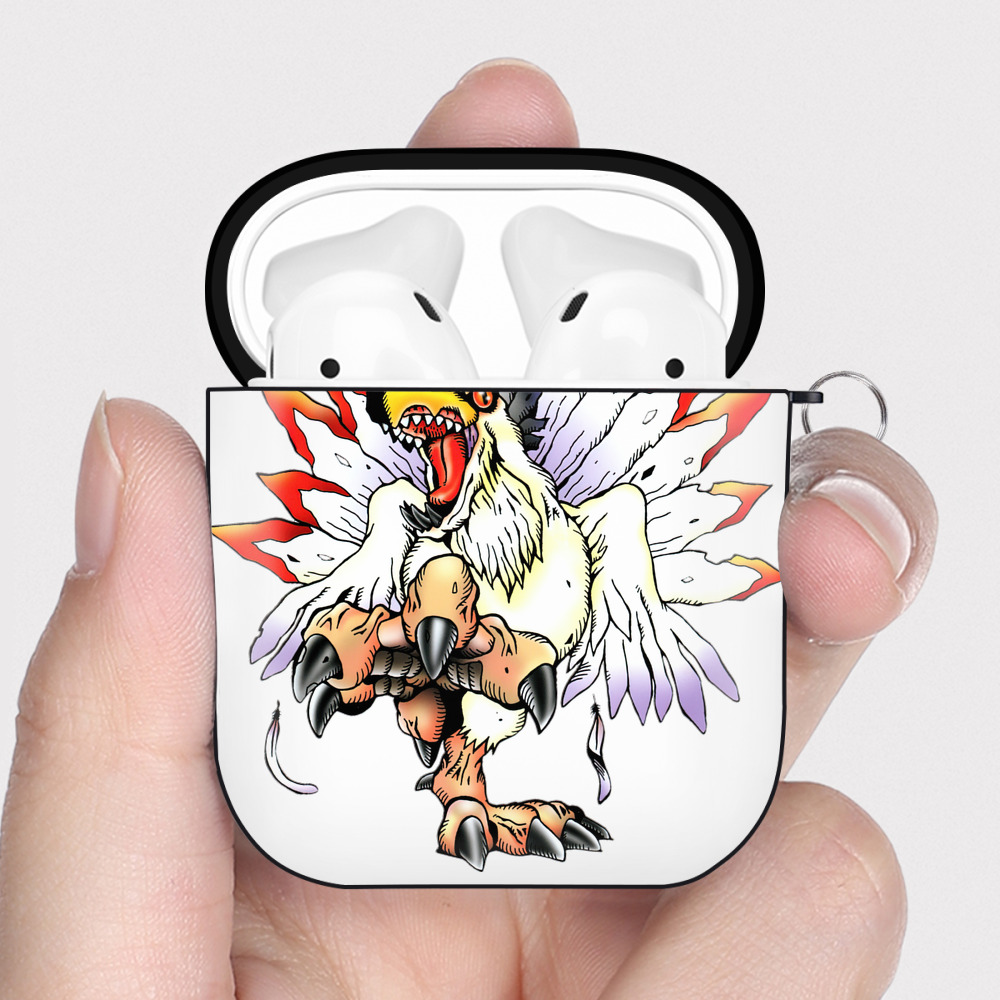 （画像用） Digimon デジタルモンスター/デジモン AirPods 第2世代保護ケース ハードシェル ブラック 耐衝撃・防指紋・カラビナ付き
