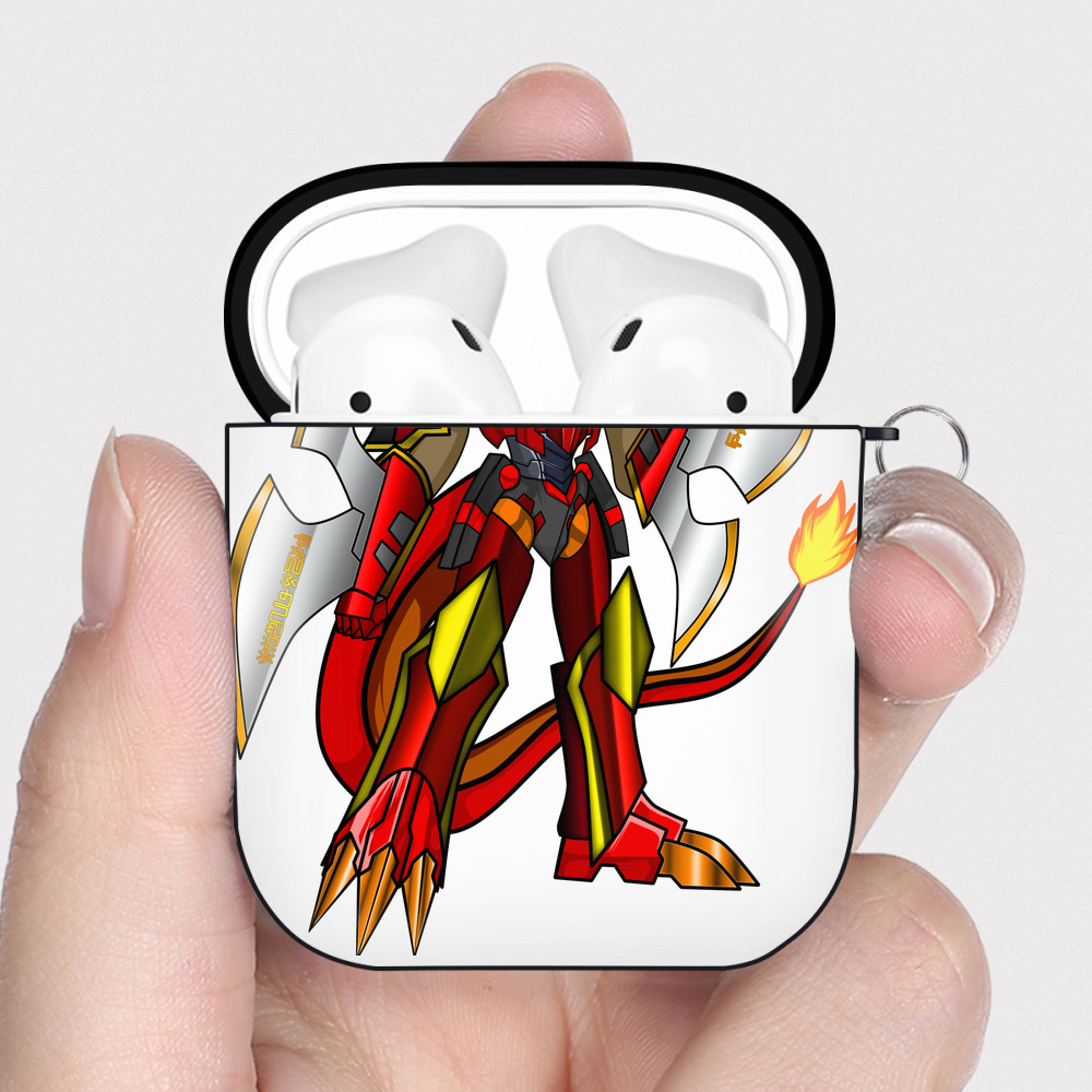 （画像用） Digimon デジタルモンスター/デジモン AirPods 第2世代保護ケース ハードシェル ブラック 耐衝撃・防指紋・カラビナ付き