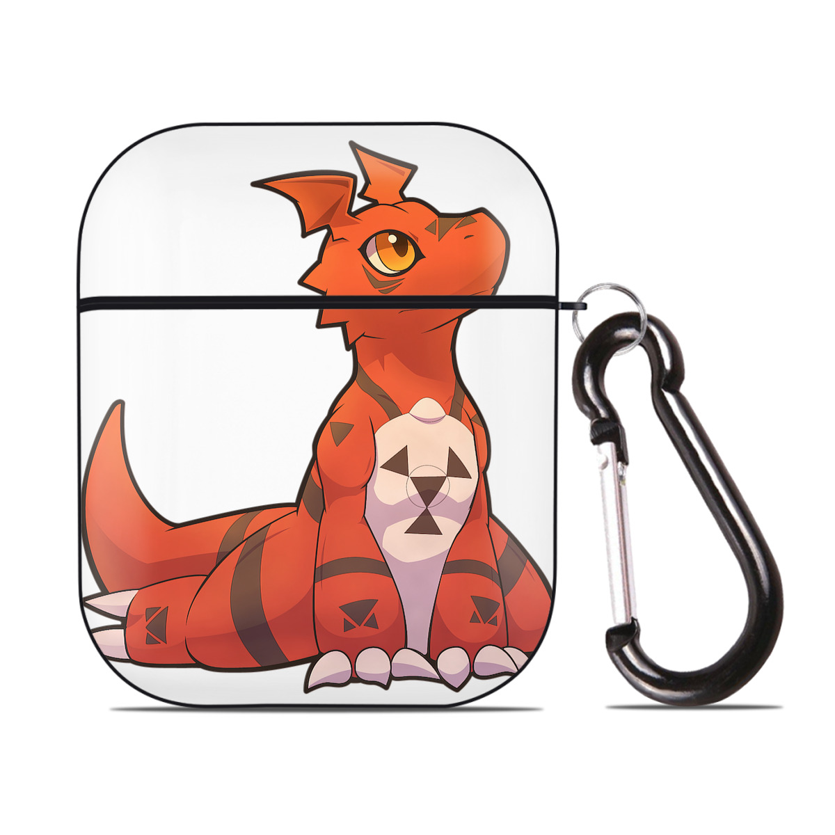 （画像用） Digimon デジタルモンスター/デジモン AirPods 第2世代保護ケース ハードシェル ブラック 耐衝撃・防指紋・カラビナ付き