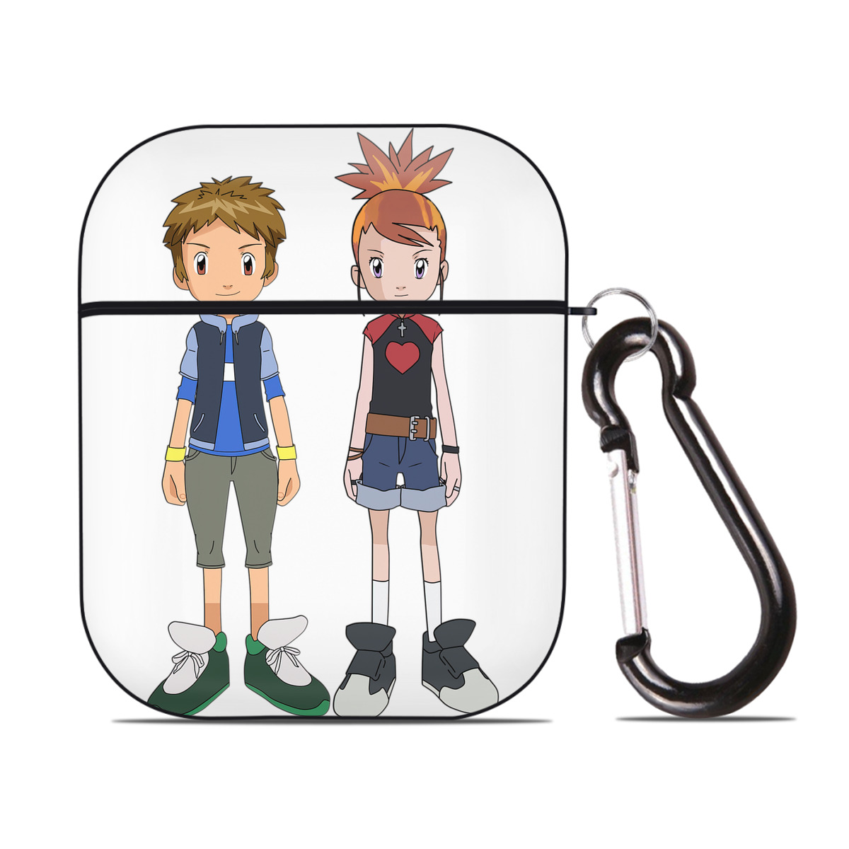 （画像用） Digimon デジタルモンスター/デジモン AirPods 第2世代保護ケース ハードシェル ブラック 耐衝撃・防指紋・カラビナ付き