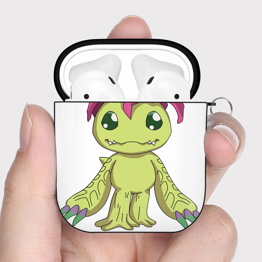 （画像用） Digimon デジタルモンスター/デジモン AirPods 第2世代保護ケース ハードシェル ブラック 耐衝撃・防指紋・カラビナ付き