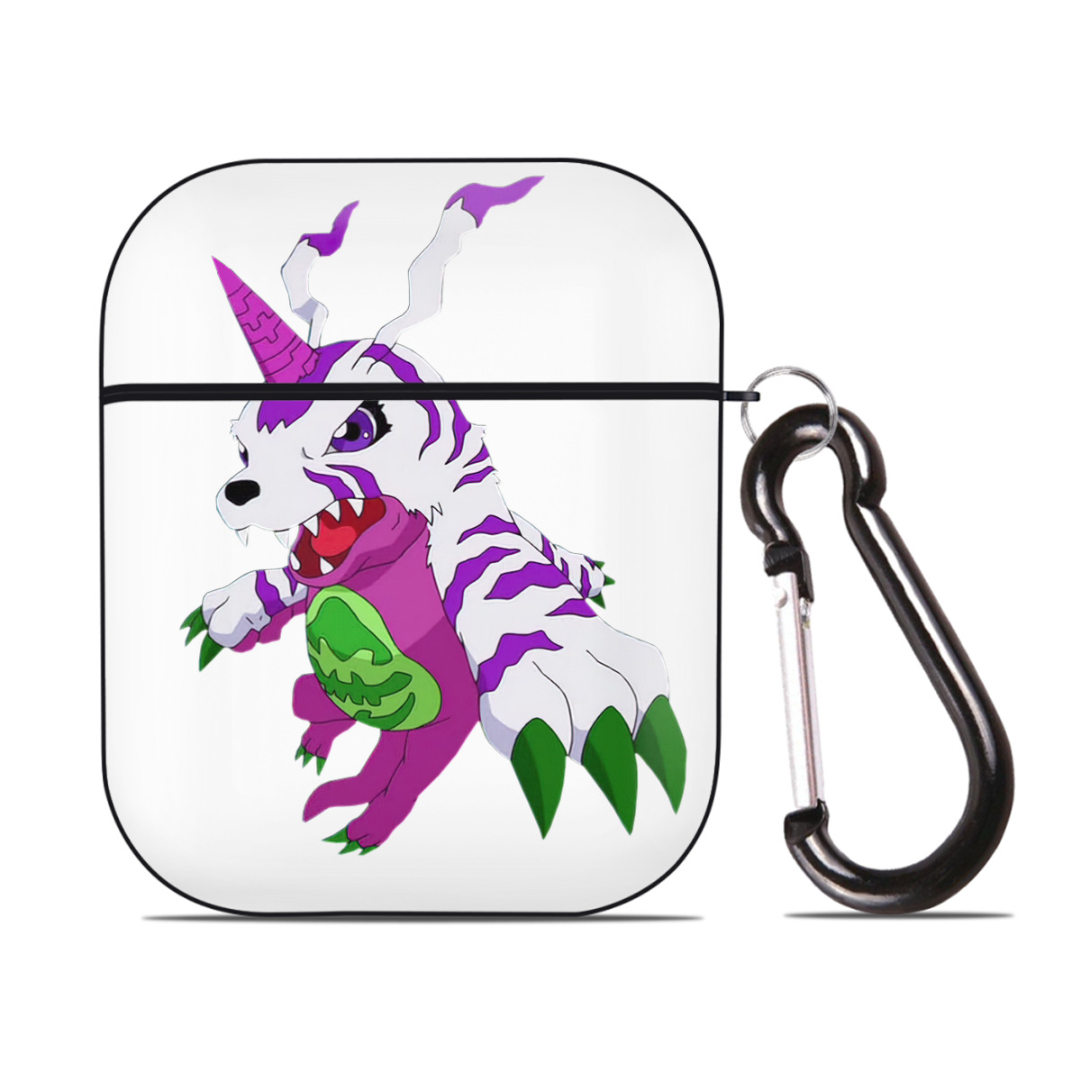 （画像用） Digimon デジタルモンスター/デジモン AirPods 第2世代保護ケース ハードシェル ブラック 耐衝撃・防指紋・カラビナ付き