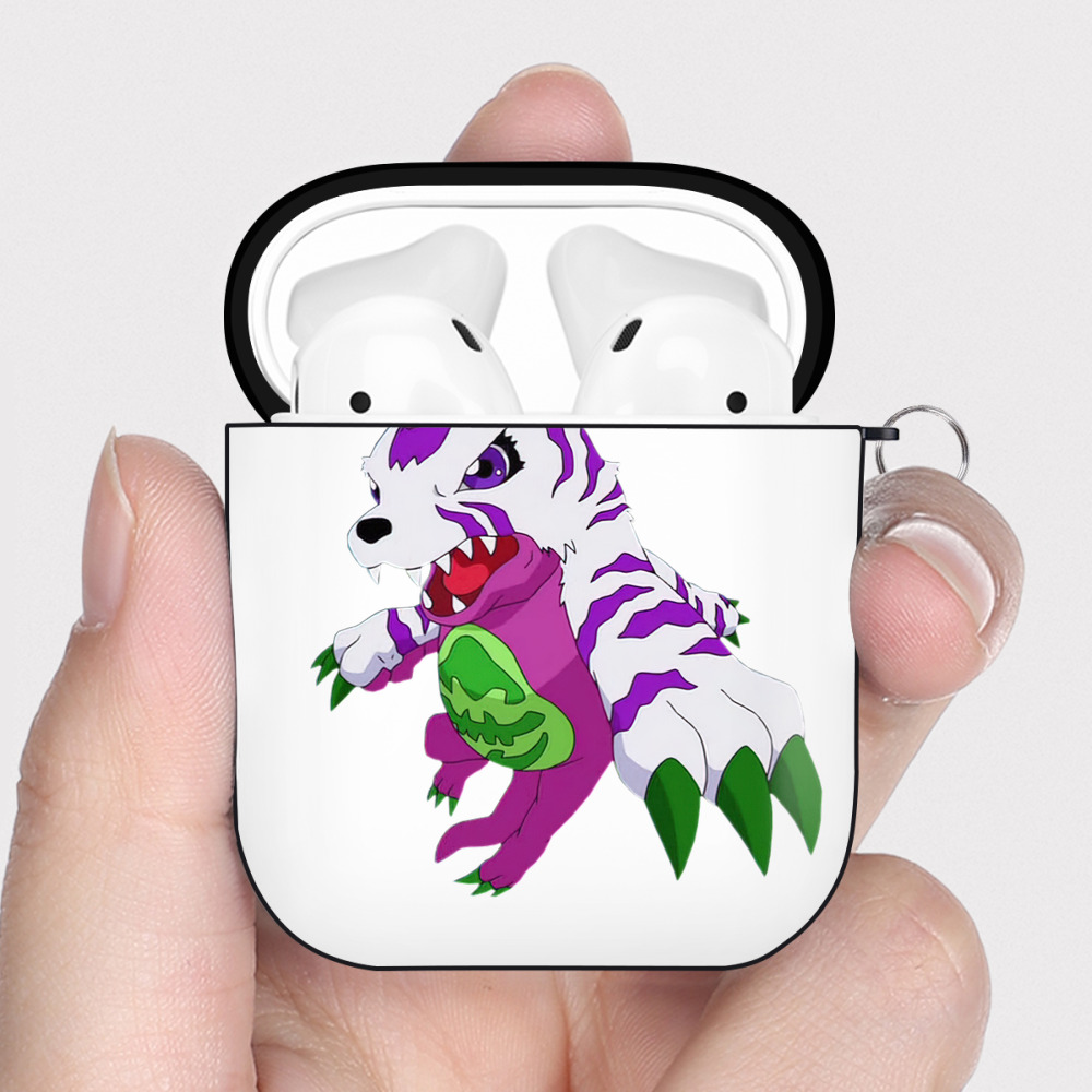 （画像用） Digimon デジタルモンスター/デジモン AirPods 第2世代保護ケース ハードシェル ブラック 耐衝撃・防指紋・カラビナ付き