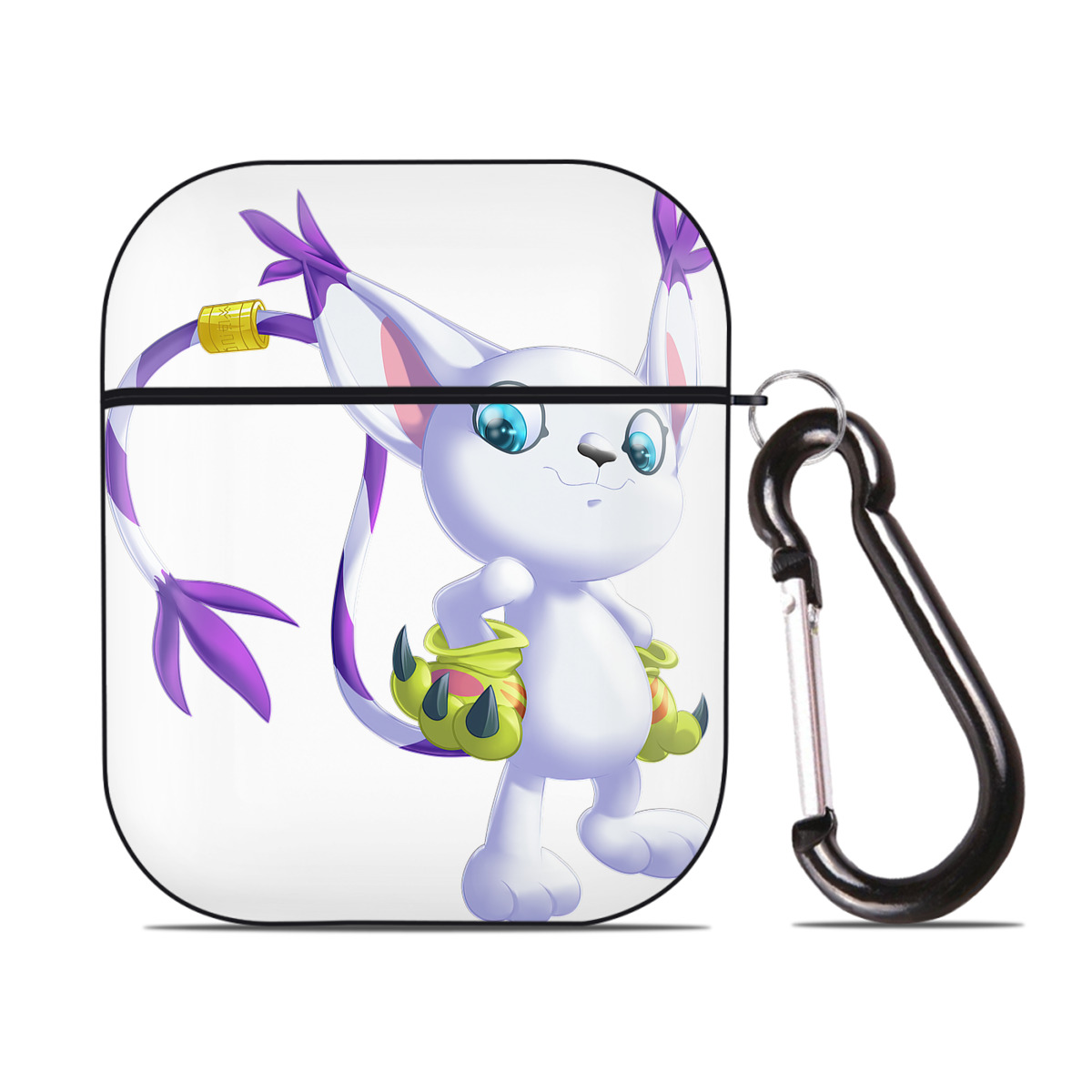 （画像用） Digimon デジタルモンスター/デジモン AirPods 第2世代保護ケース ハードシェル ブラック 耐衝撃・防指紋・カラビナ付き
