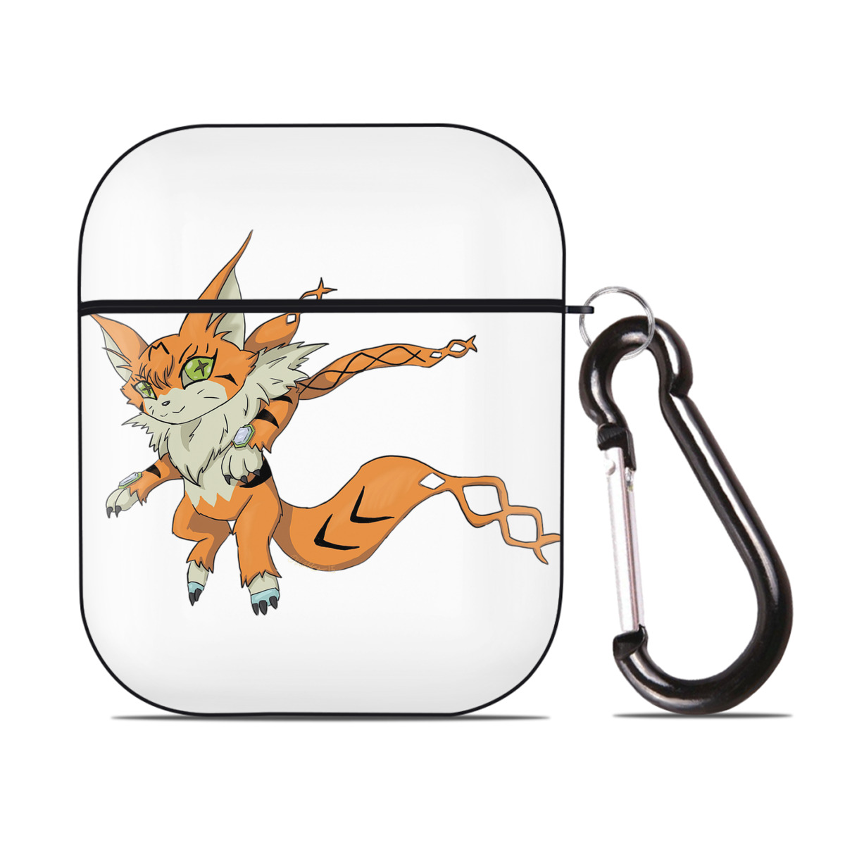 （画像用） Digimon デジタルモンスター/デジモン AirPods 第2世代保護ケース ハードシェル ブラック 耐衝撃・防指紋・カラビナ付き