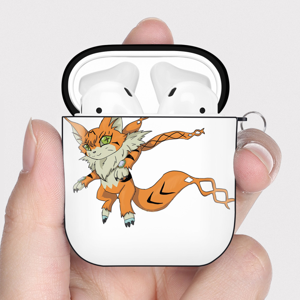 （画像用） Digimon デジタルモンスター/デジモン AirPods 第2世代保護ケース ハードシェル ブラック 耐衝撃・防指紋・カラビナ付き