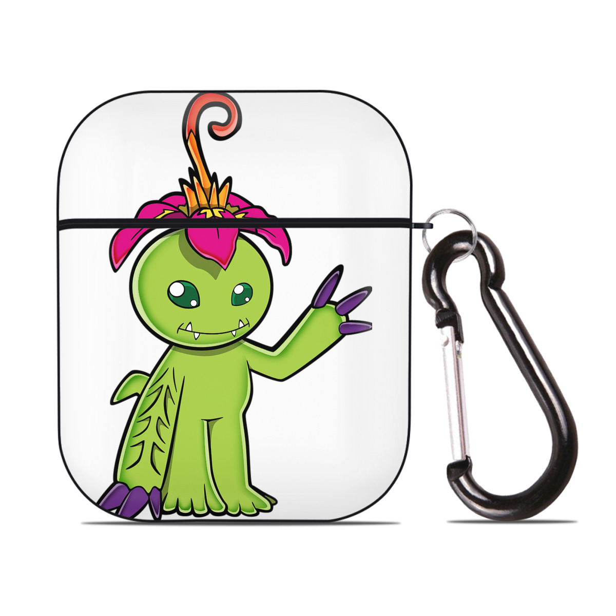 （画像用） Digimon デジタルモンスター/デジモン AirPods 第2世代保護ケース ハードシェル ブラック 耐衝撃・防指紋・カラビナ付き