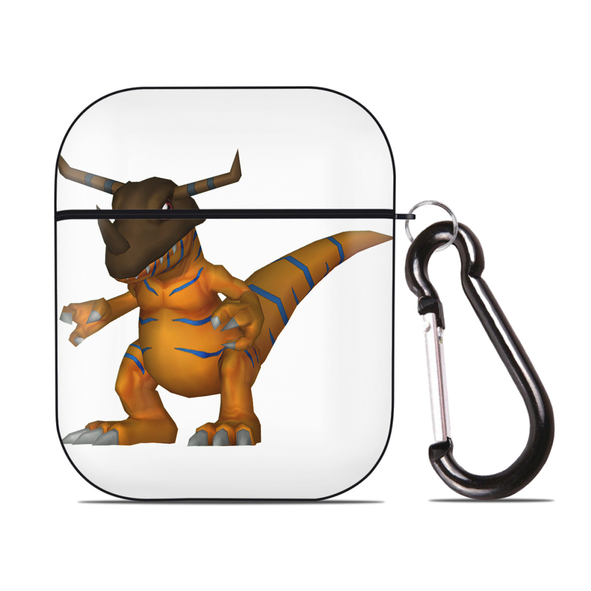 （画像用） Digimon デジタルモンスター/デジモン AirPods 第2世代保護ケース ハードシェル ブラック 耐衝撃・防指紋・カラビナ付き