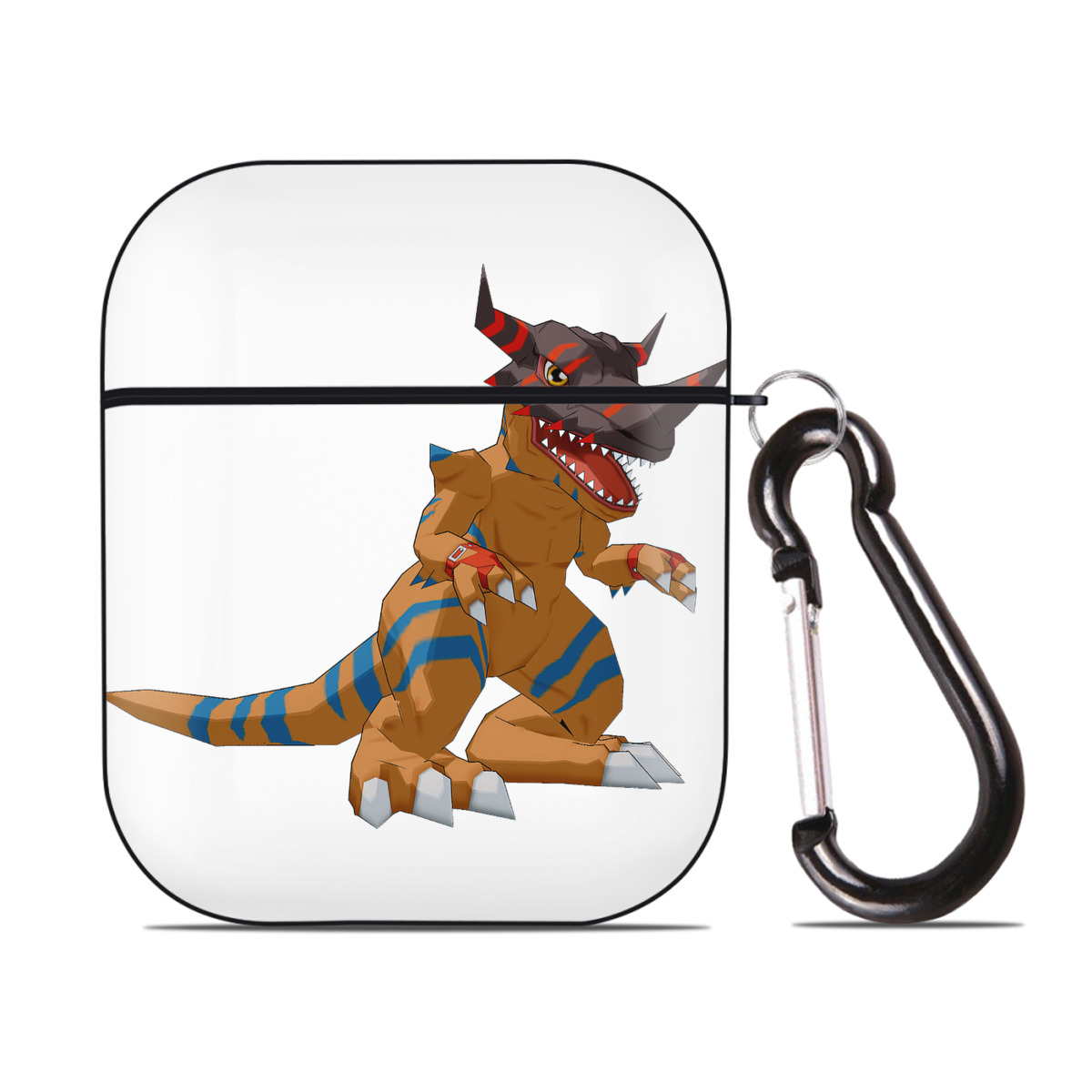 （画像用） Digimon デジタルモンスター/デジモン AirPods 第2世代保護ケース ハードシェル ブラック 耐衝撃・防指紋・カラビナ付き