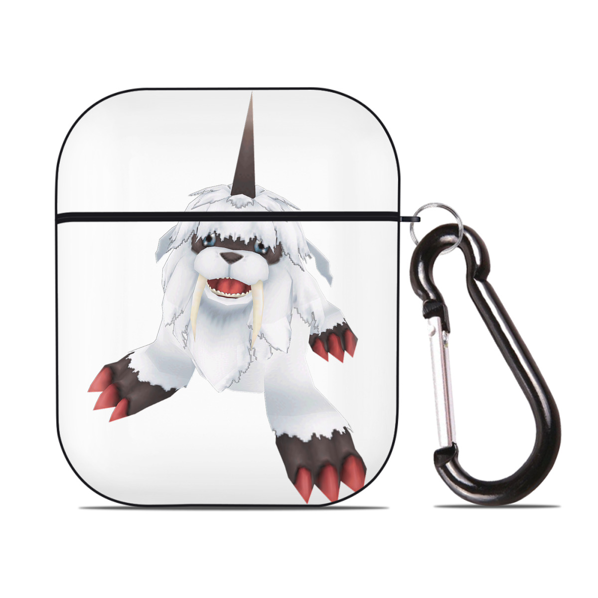 （画像用） Digimon デジタルモンスター/デジモン AirPods 第2世代保護ケース ハードシェル ブラック 耐衝撃・防指紋・カラビナ付き