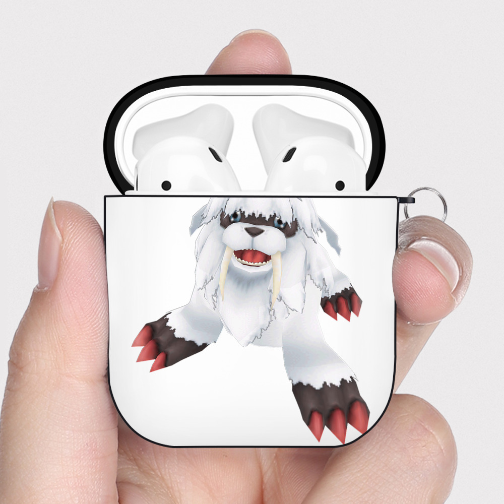 （画像用） Digimon デジタルモンスター/デジモン AirPods 第2世代保護ケース ハードシェル ブラック 耐衝撃・防指紋・カラビナ付き