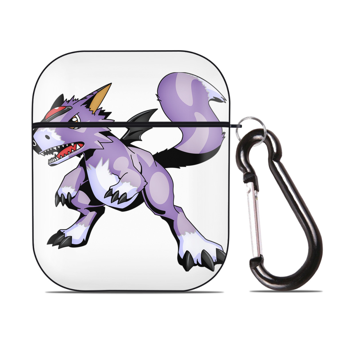 （画像用） Digimon デジタルモンスター/デジモン AirPods 第2世代保護ケース ハードシェル ブラック 耐衝撃・防指紋・カラビナ付き