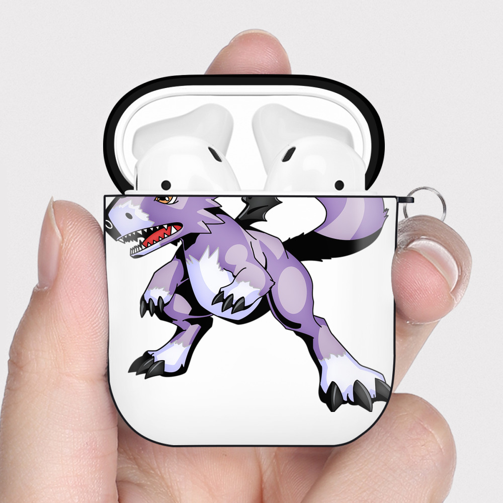 （画像用） Digimon デジタルモンスター/デジモン AirPods 第2世代保護ケース ハードシェル ブラック 耐衝撃・防指紋・カラビナ付き