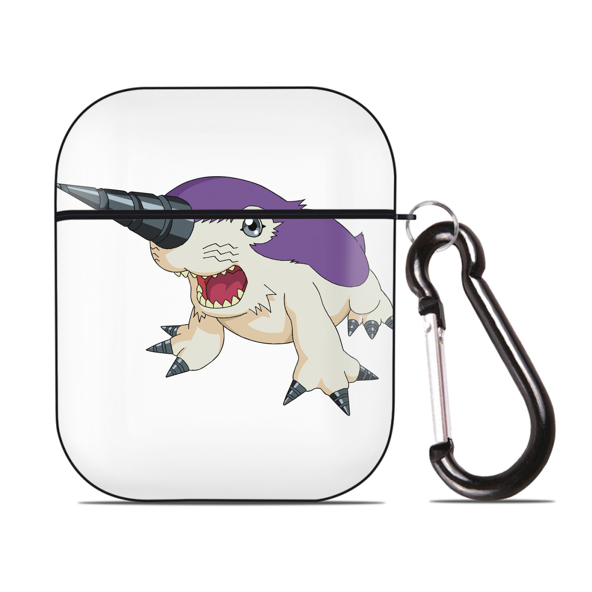 （画像用） Digimon デジタルモンスター/デジモン AirPods 第2世代保護ケース ハードシェル ブラック 耐衝撃・防指紋・カラビナ付き