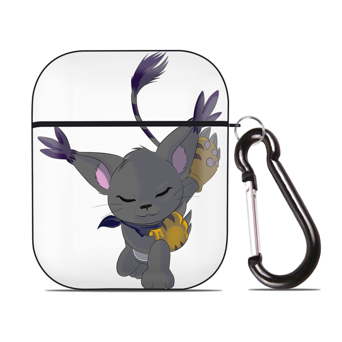 （画像用） Digimon デジタルモンスター/デジモン AirPods 第2世代保護ケース ハードシェル ブラック 耐衝撃・防指紋・カラビナ付き