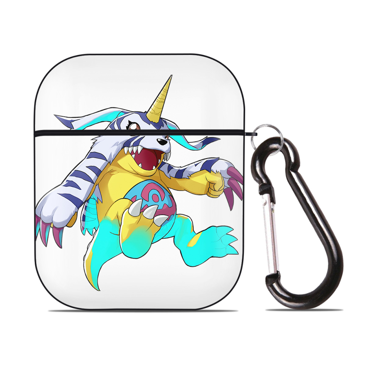 （画像用） Digimon デジタルモンスター/デジモン AirPods 第2世代保護ケース ハードシェル ブラック 耐衝撃・防指紋・カラビナ付き