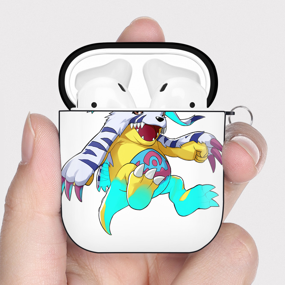 （画像用） Digimon デジタルモンスター/デジモン AirPods 第2世代保護ケース ハードシェル ブラック 耐衝撃・防指紋・カラビナ付き