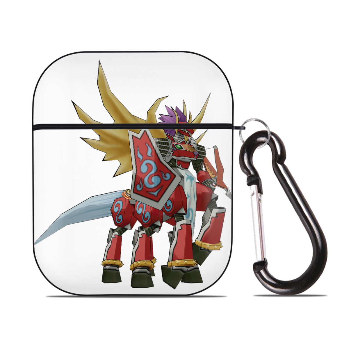（画像用） Digimon デジタルモンスター/デジモン AirPods 第2世代保護ケース ハードシェル ブラック 耐衝撃・防指紋・カラビナ付き