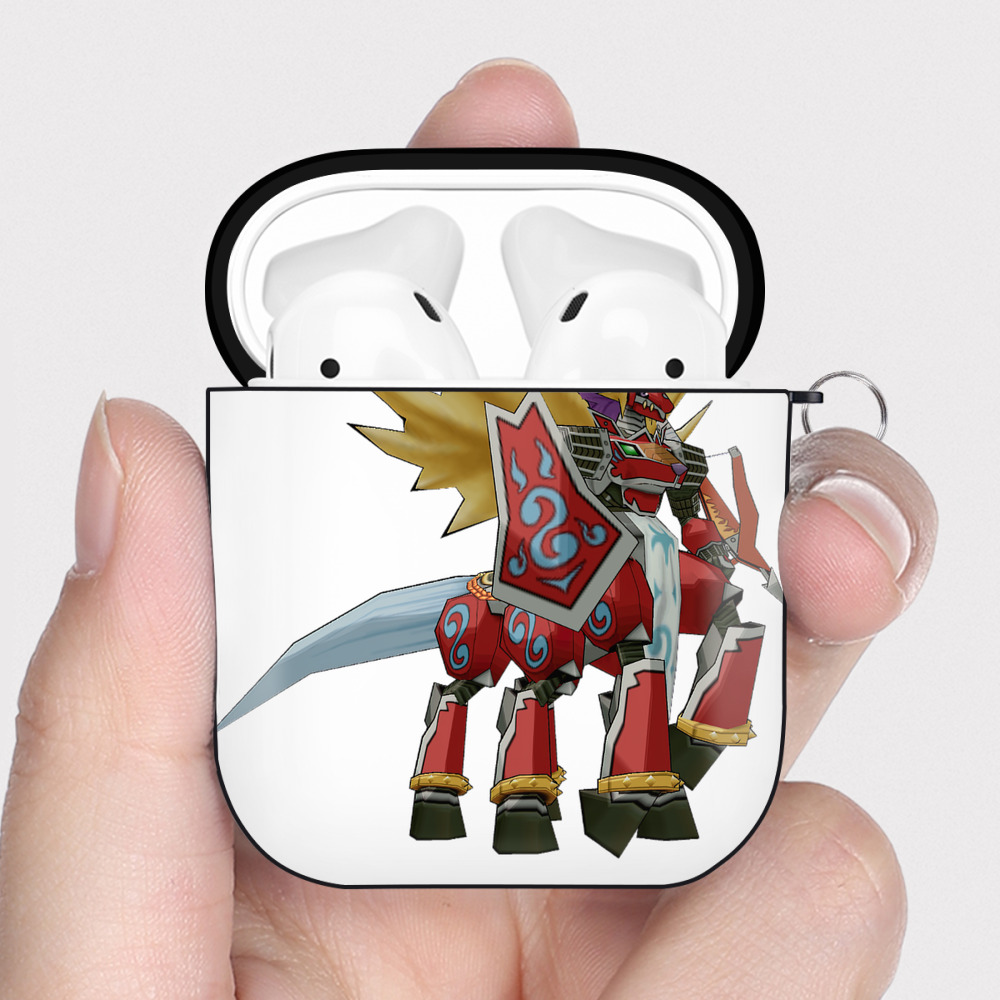 （画像用） Digimon デジタルモンスター/デジモン AirPods 第2世代保護ケース ハードシェル ブラック 耐衝撃・防指紋・カラビナ付き