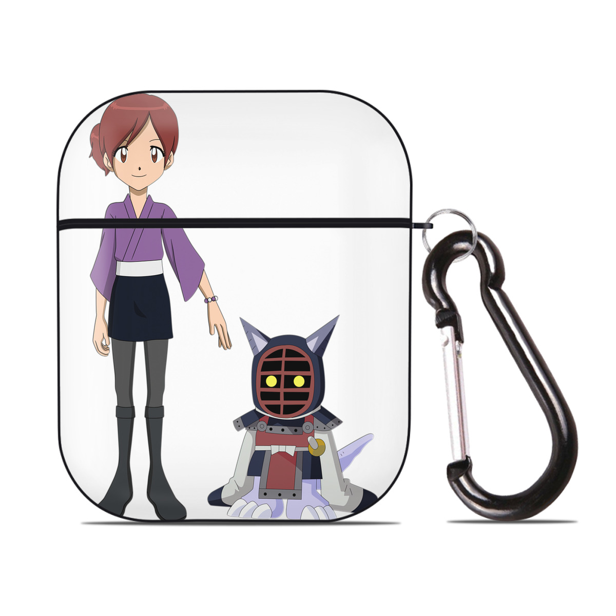 （画像用） Digimon デジタルモンスター/デジモン AirPods 第2世代保護ケース ハードシェル ブラック 耐衝撃・防指紋・カラビナ付き