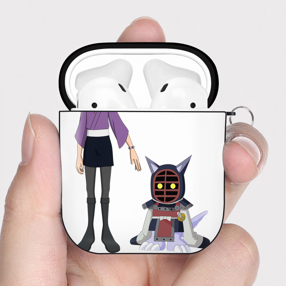 （画像用） Digimon デジタルモンスター/デジモン AirPods 第2世代保護ケース ハードシェル ブラック 耐衝撃・防指紋・カラビナ付き