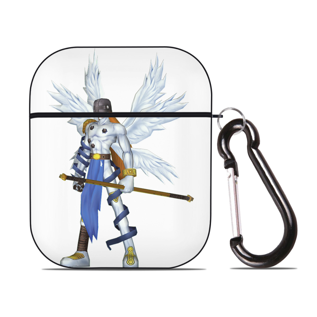 （画像用） Digimon デジタルモンスター/デジモン AirPods 第2世代保護ケース ハードシェル ブラック 耐衝撃・防指紋・カラビナ付き