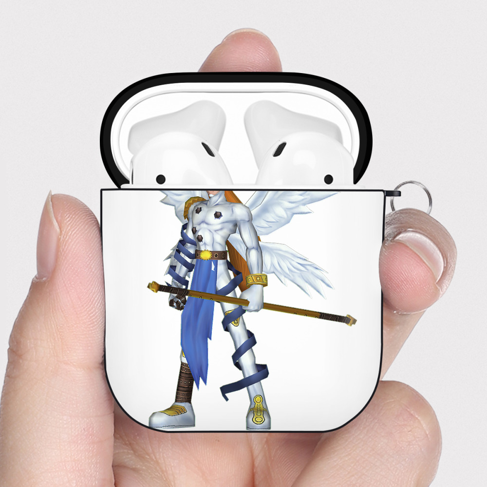 （画像用） Digimon デジタルモンスター/デジモン AirPods 第2世代保護ケース ハードシェル ブラック 耐衝撃・防指紋・カラビナ付き