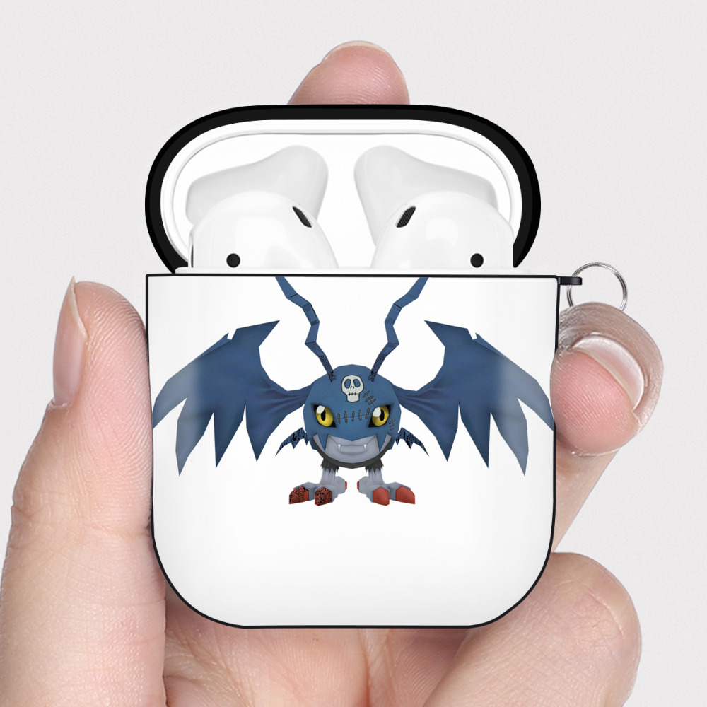（画像用） Digimon デジタルモンスター/デジモン AirPods 第2世代保護ケース ハードシェル ブラック 耐衝撃・防指紋・カラビナ付き