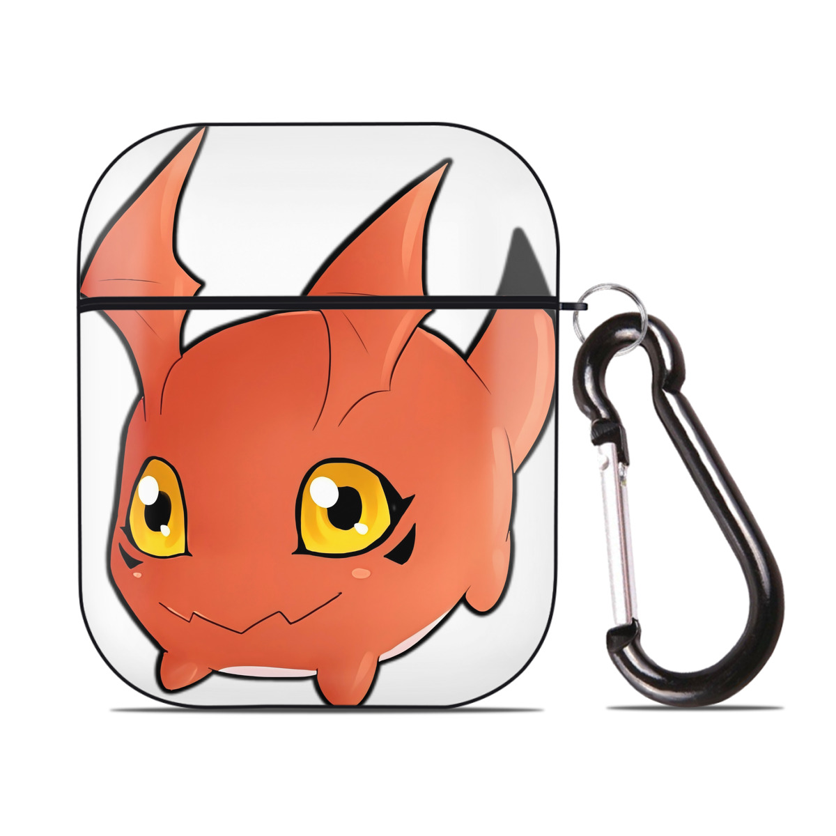 （画像用） Digimon デジタルモンスター/デジモン AirPods 第2世代保護ケース ハードシェル ブラック 耐衝撃・防指紋・カラビナ付き