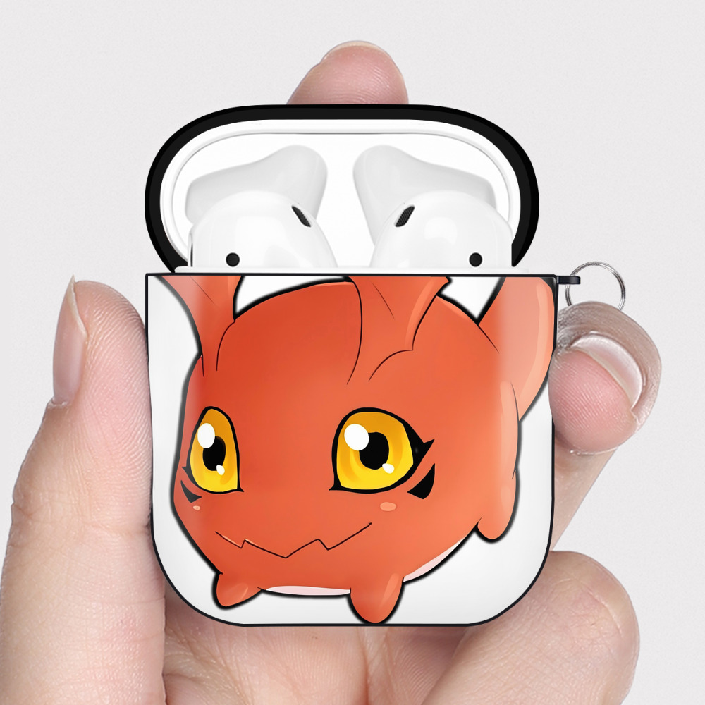 （画像用） Digimon デジタルモンスター/デジモン AirPods 第2世代保護ケース ハードシェル ブラック 耐衝撃・防指紋・カラビナ付き