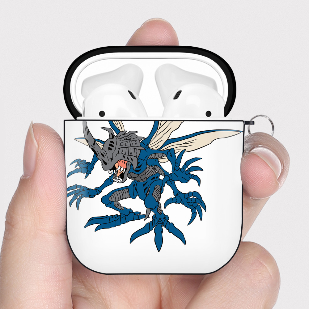 （画像用） Digimon デジタルモンスター/デジモン AirPods 第2世代保護ケース ハードシェル ブラック 耐衝撃・防指紋・カラビナ付き