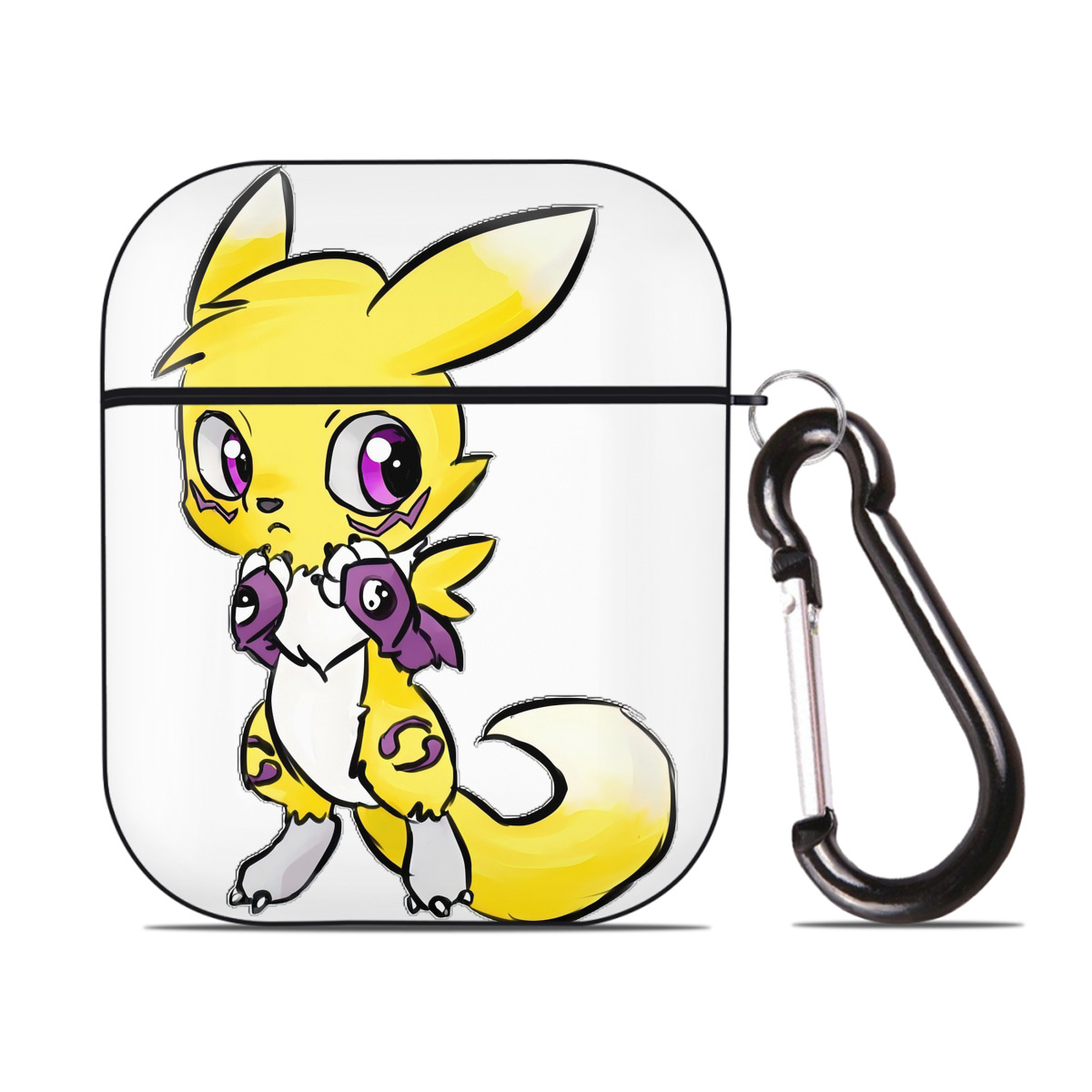 （画像用） Digimon デジタルモンスター/デジモン AirPods 第2世代保護ケース ハードシェル ブラック 耐衝撃・防指紋・カラビナ付き