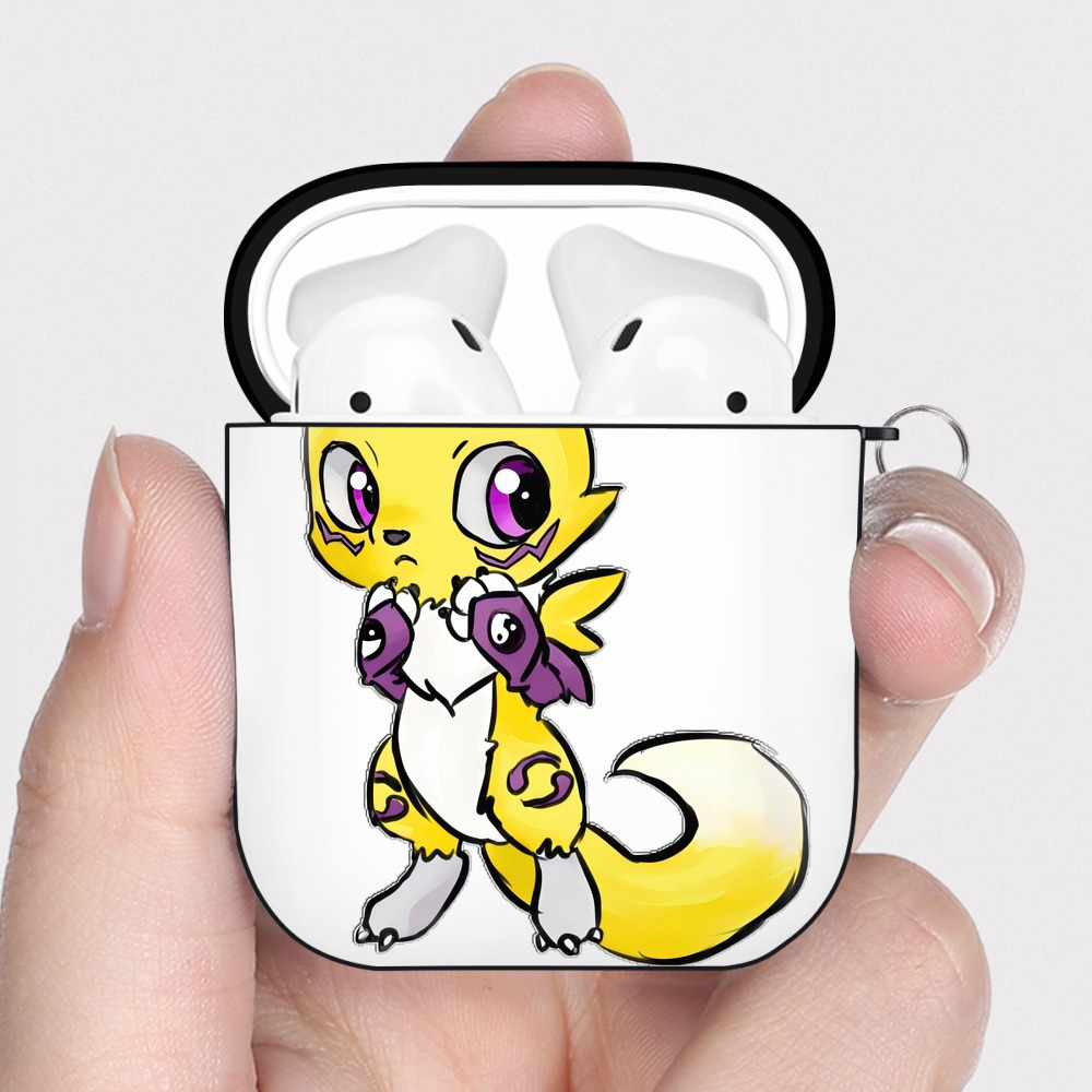（画像用） Digimon デジタルモンスター/デジモン AirPods 第2世代保護ケース ハードシェル ブラック 耐衝撃・防指紋・カラビナ付き