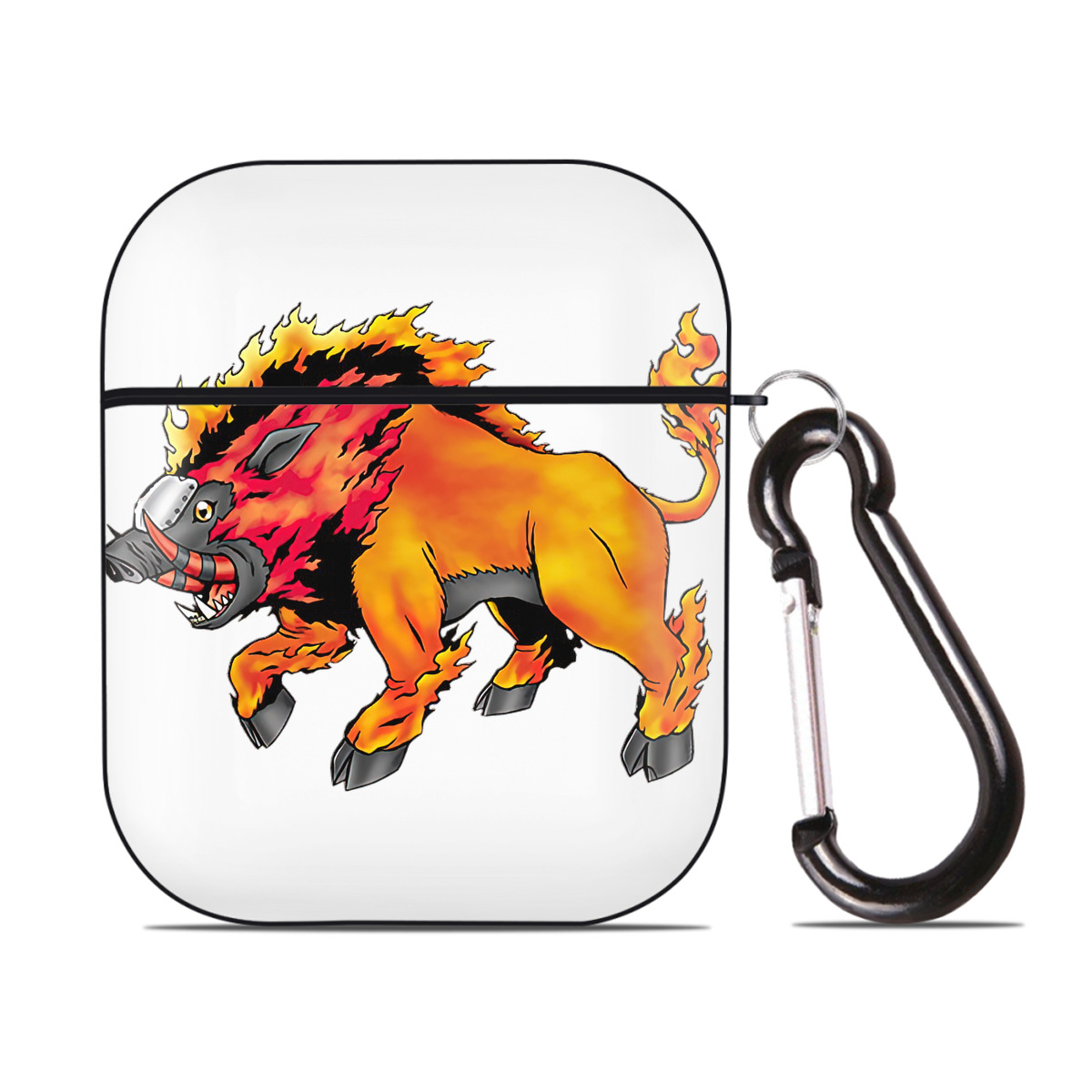 （画像用） Digimon デジタルモンスター/デジモン AirPods 第2世代保護ケース ハードシェル ブラック 耐衝撃・防指紋・カラビナ付き