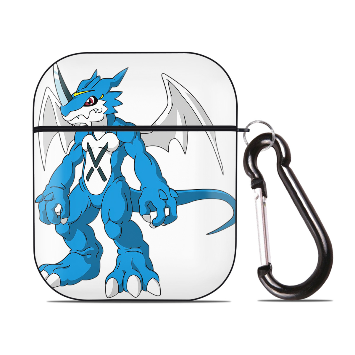 （画像用） Digimon デジタルモンスター/デジモン AirPods 第2世代保護ケース ハードシェル ブラック 耐衝撃・防指紋・カラビナ付き