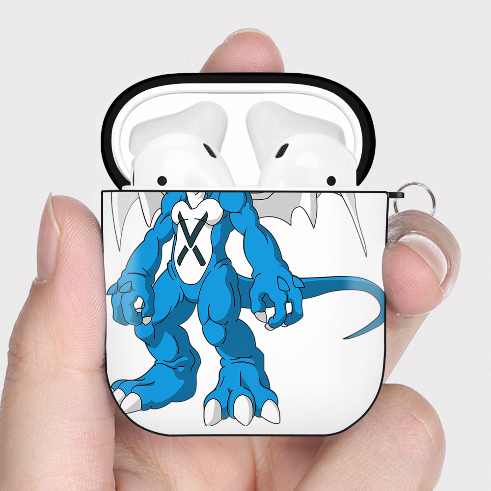 （画像用） Digimon デジタルモンスター/デジモン AirPods 第2世代保護ケース ハードシェル ブラック 耐衝撃・防指紋・カラビナ付き