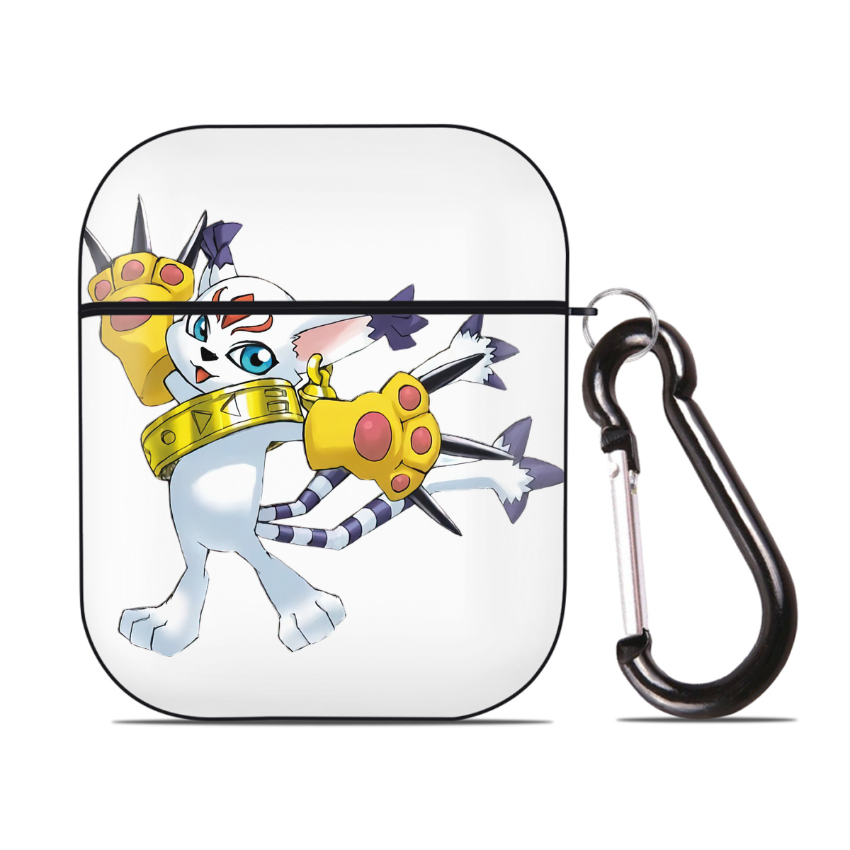 （画像用） Digimon デジタルモンスター/デジモン AirPods 第2世代保護ケース ハードシェル ブラック 耐衝撃・防指紋・カラビナ付き