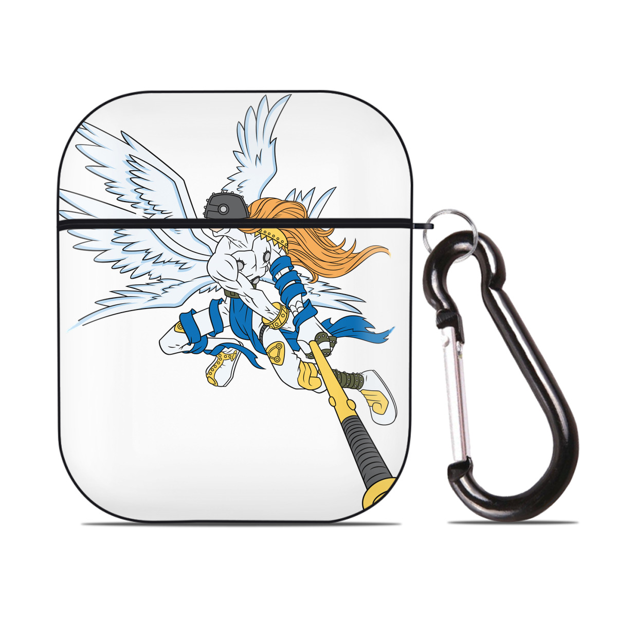 （画像用） Digimon デジタルモンスター/デジモン AirPods 第2世代保護ケース ハードシェル ブラック 耐衝撃・防指紋・カラビナ付き