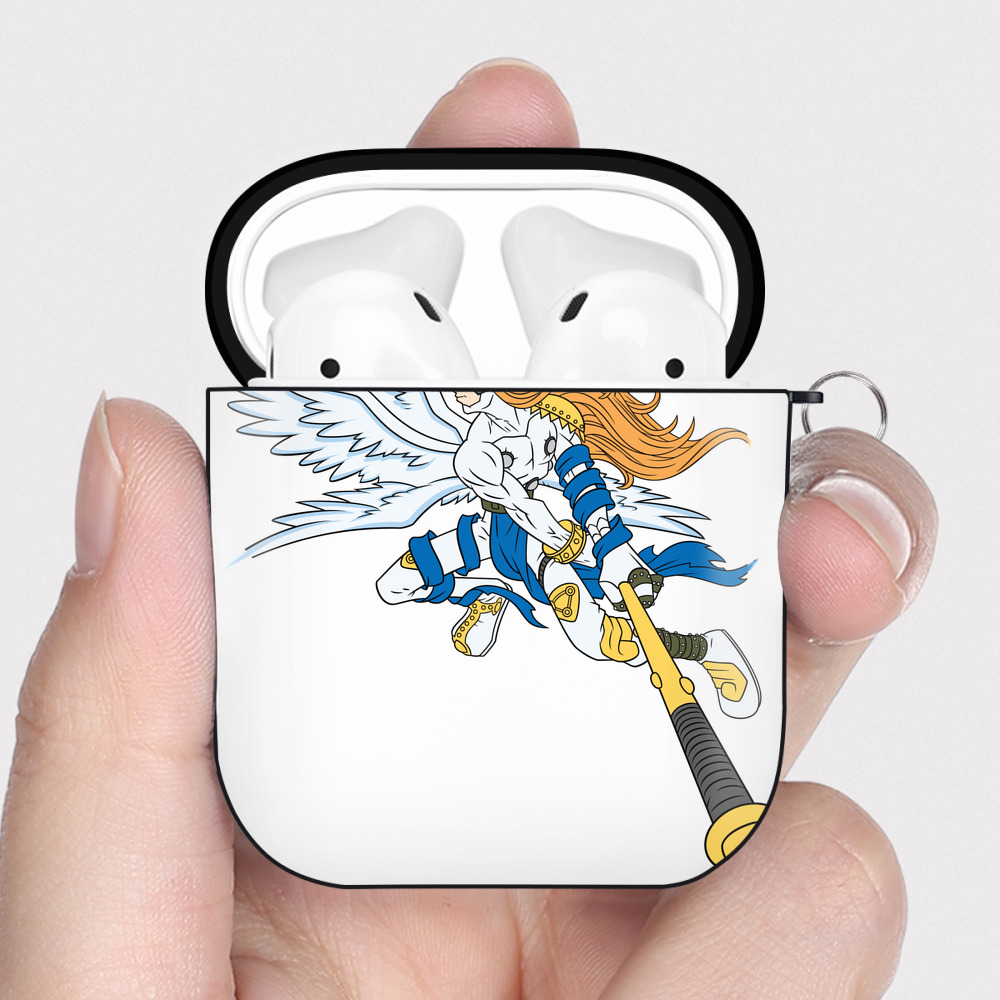 （画像用） Digimon デジタルモンスター/デジモン AirPods 第2世代保護ケース ハードシェル ブラック 耐衝撃・防指紋・カラビナ付き