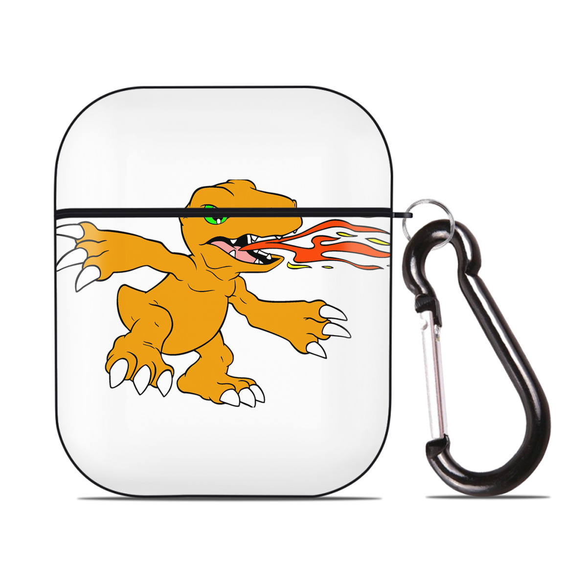 （画像用） Digimon デジタルモンスター/デジモン AirPods 第2世代保護ケース ハードシェル ブラック 耐衝撃・防指紋・カラビナ付き