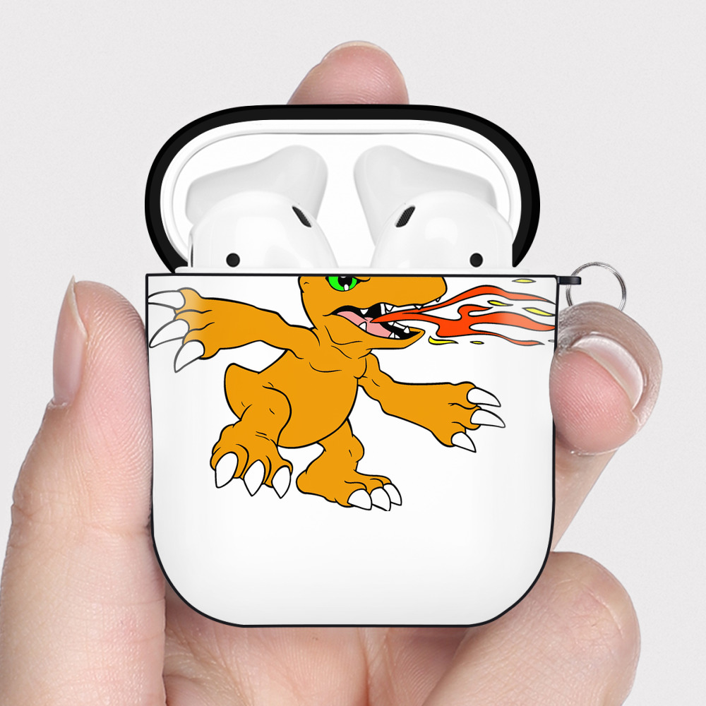 （画像用） Digimon デジタルモンスター/デジモン AirPods 第2世代保護ケース ハードシェル ブラック 耐衝撃・防指紋・カラビナ付き