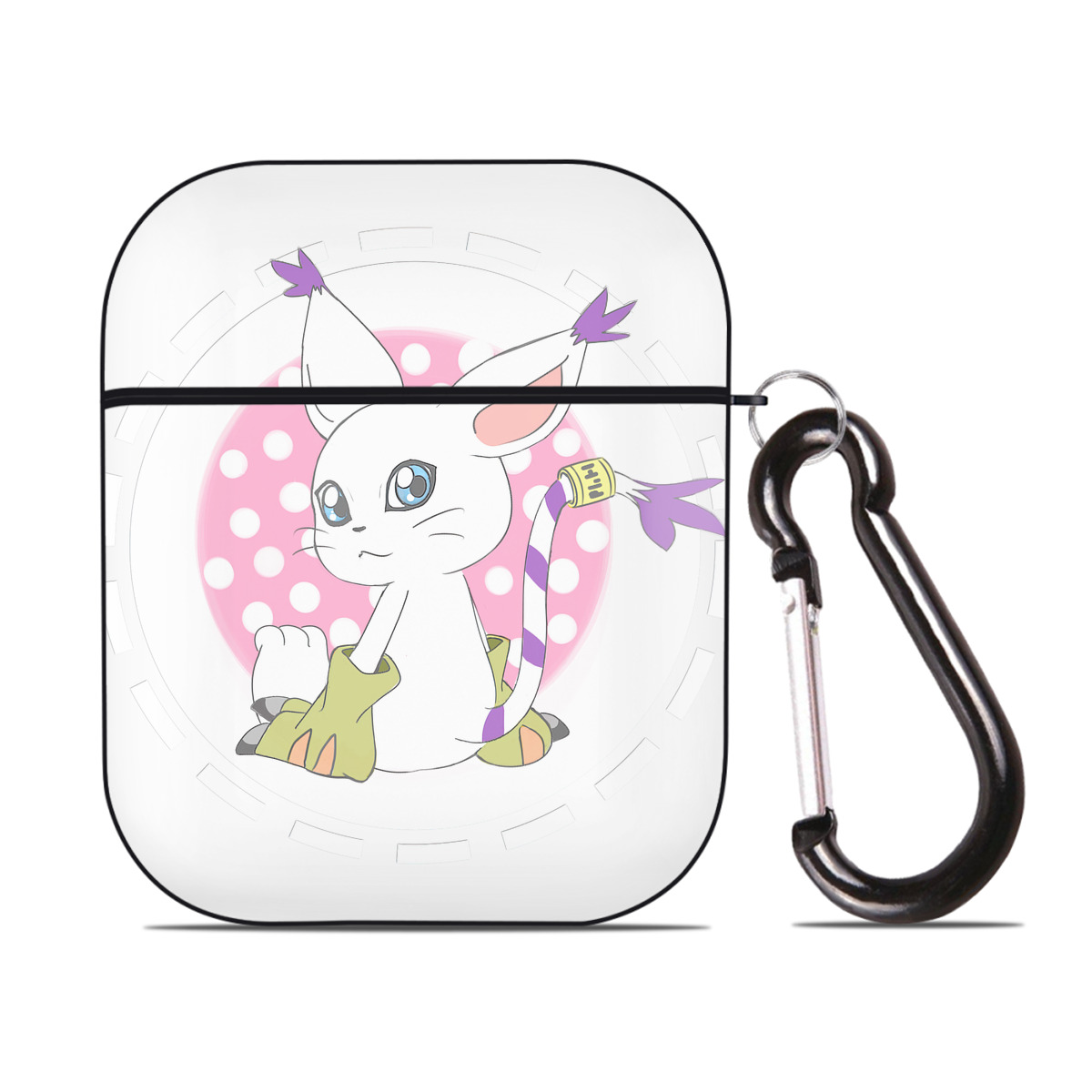 （画像用） Digimon デジタルモンスター/デジモン AirPods 第2世代保護ケース ハードシェル ブラック 耐衝撃・防指紋・カラビナ付き