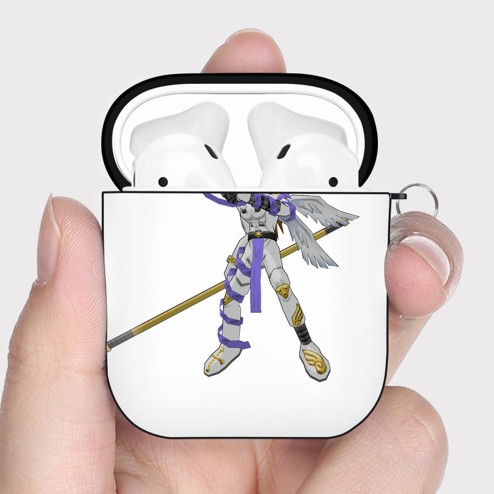 （画像用） Digimon デジタルモンスター/デジモン AirPods 第2世代保護ケース ハードシェル ブラック 耐衝撃・防指紋・カラビナ付き