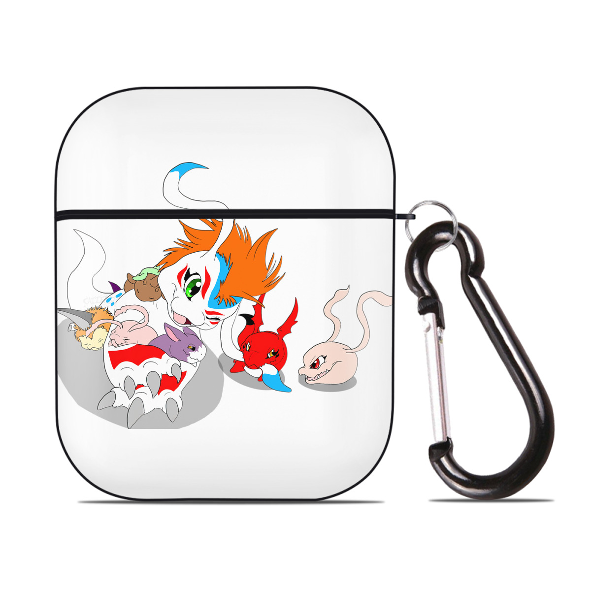 （画像用） Digimon デジタルモンスター/デジモン AirPods 第2世代保護ケース ハードシェル ブラック 耐衝撃・防指紋・カラビナ付き