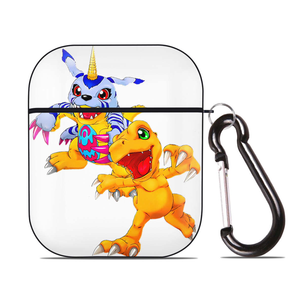 （画像用） Digimon デジタルモンスター/デジモン AirPods 第2世代保護ケース ハードシェル ブラック 耐衝撃・防指紋・カラビナ付き