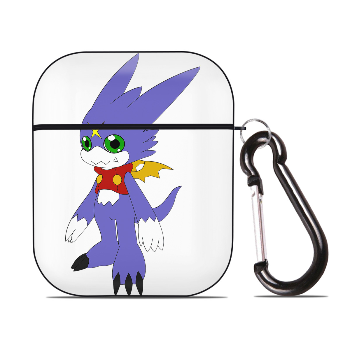 （画像用） Digimon デジタルモンスター/デジモン AirPods 第2世代保護ケース ハードシェル ブラック 耐衝撃・防指紋・カラビナ付き