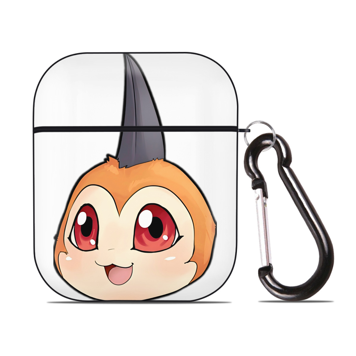 （画像用） Digimon デジタルモンスター/デジモン AirPods 第2世代保護ケース ハードシェル ブラック 耐衝撃・防指紋・カラビナ付き