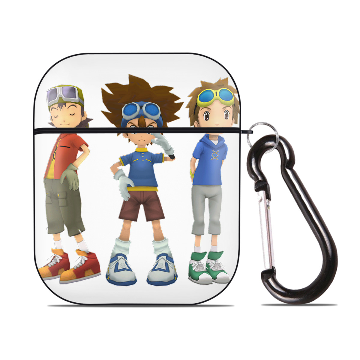 （画像用） Digimon デジタルモンスター/デジモン AirPods 第2世代保護ケース ハードシェル ブラック 耐衝撃・防指紋・カラビナ付き