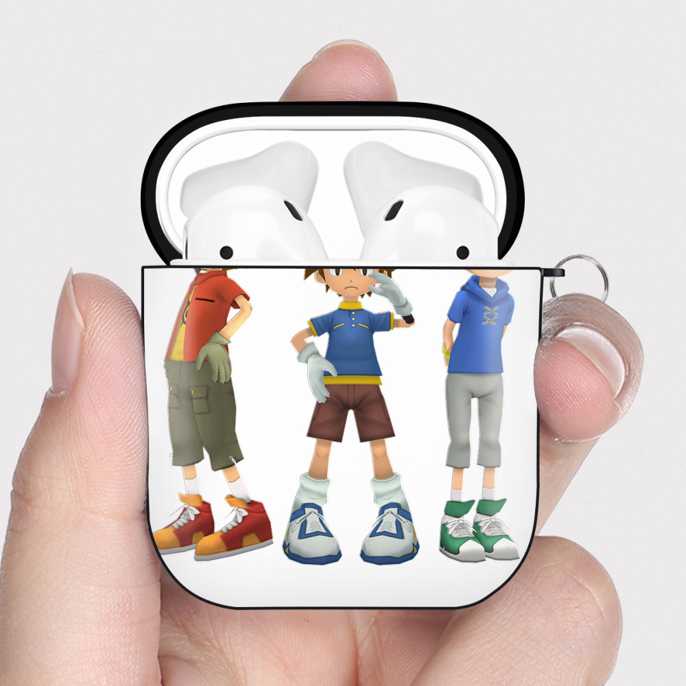 （画像用） Digimon デジタルモンスター/デジモン AirPods 第2世代保護ケース ハードシェル ブラック 耐衝撃・防指紋・カラビナ付き