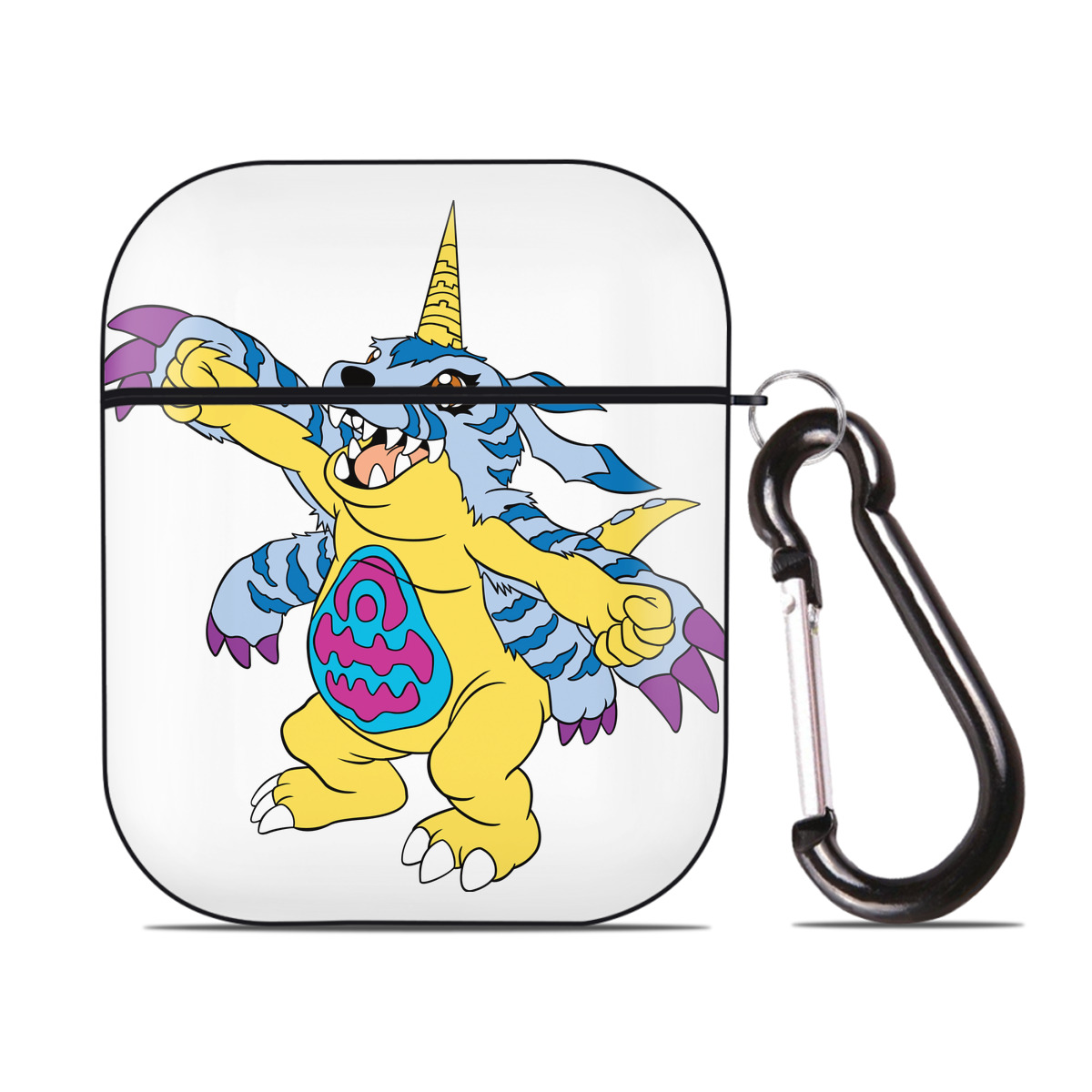 （画像用） Digimon デジタルモンスター/デジモン AirPods 第2世代保護ケース ハードシェル ブラック 耐衝撃・防指紋・カラビナ付き
